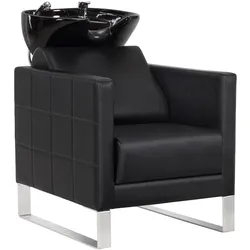 BarberPub Friseurstuhl mit Waschbecken & Edelstahlbasis, Friseurwaschbecken aus Keramik Verstellbar, Friseurwaschsessel für SPA Salon Friseur Waschplatz 8611
