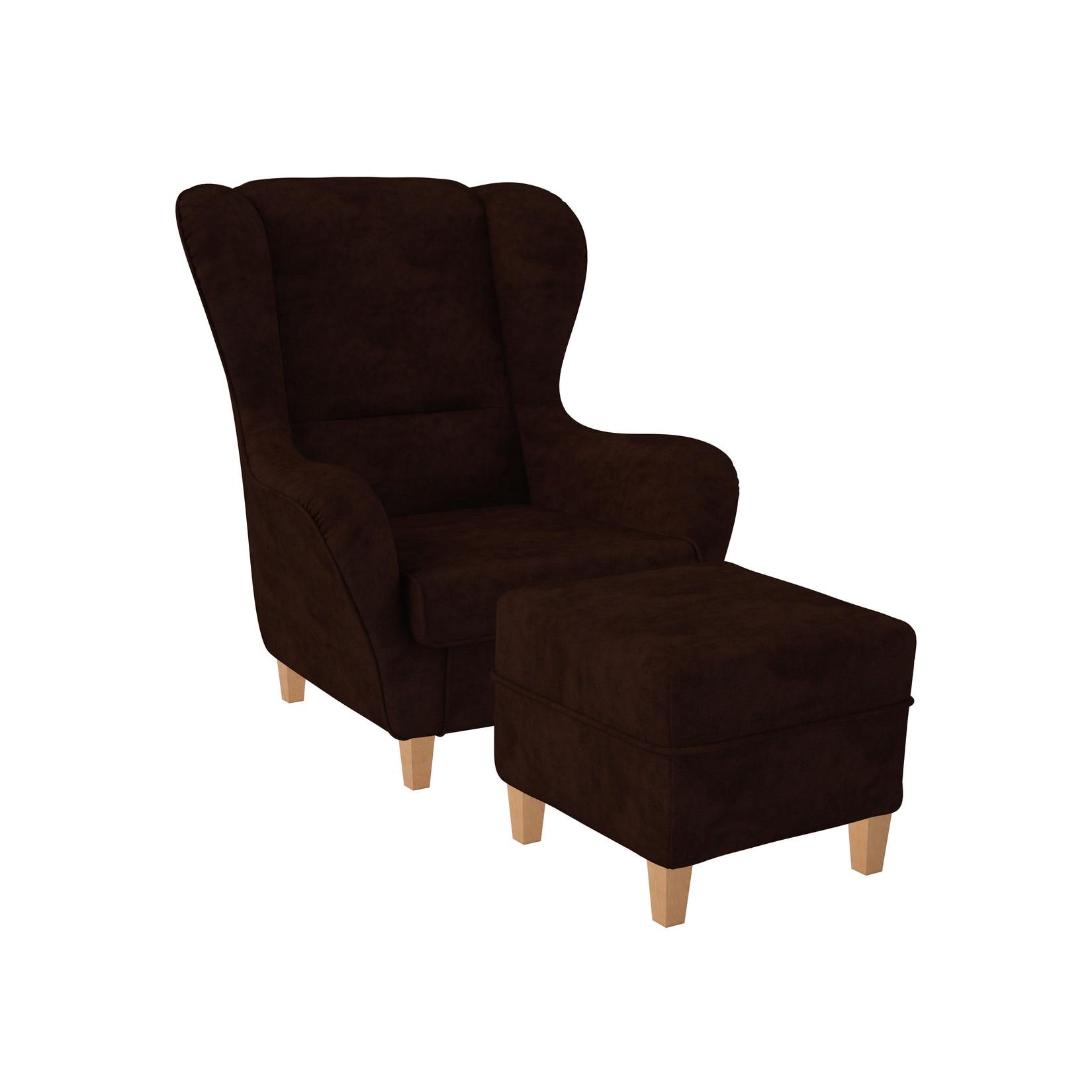 Supellex Sofia Ohrensessel mit Hocker Design Kunstleder Texas Schoko