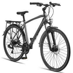 Licorne Bike Premium Touring Trekking Bike in 28 Zoll - Fahrrad für Jungen, Mädchen, Damen und Herren - 21 Gang-Schaltung - Mountainbike - Crossbike Stil:Herren;Farbe:Titanium