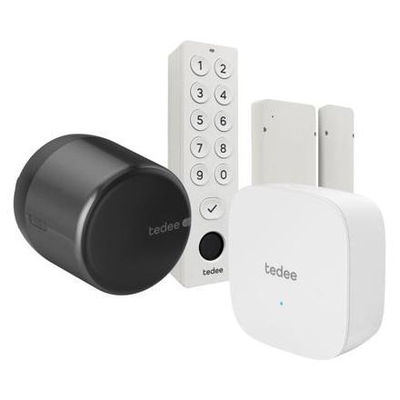 Tedee Set GO2 Alu schw, Bridge Keypad + Türsensor (Elektronische Zahlenkombination, Fingerabdruck) (5906288551898)