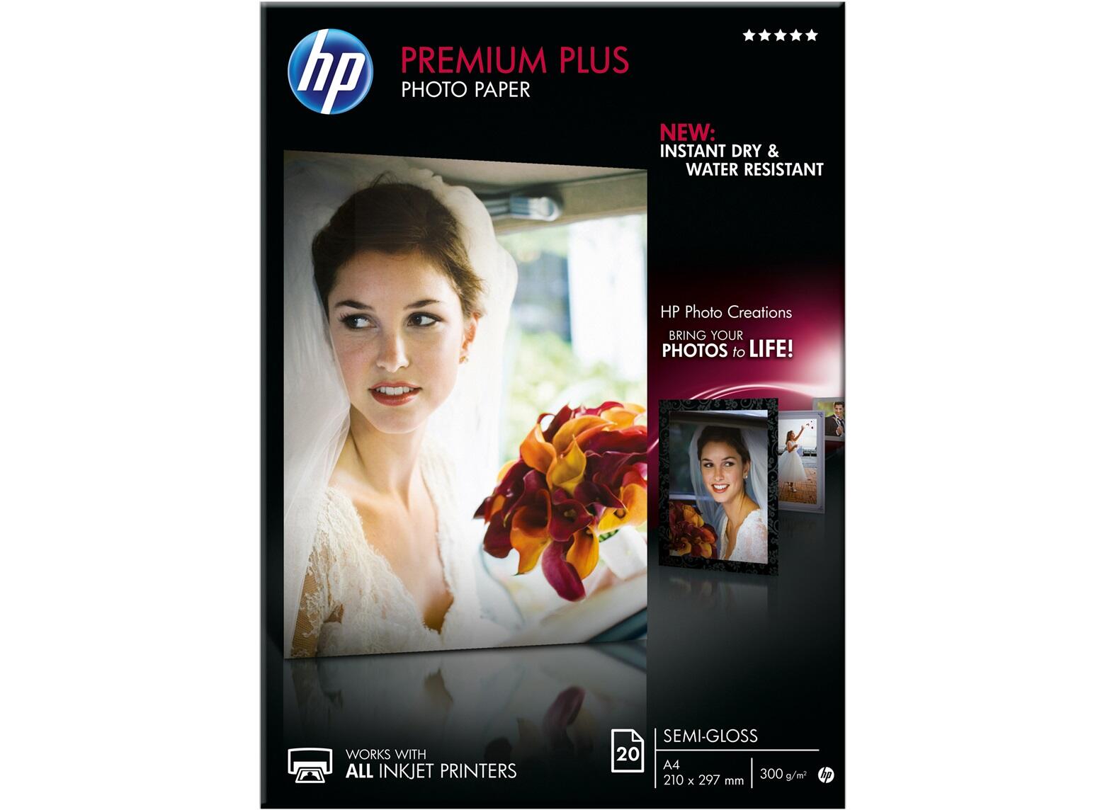 HP Inc. HP Premium Plus Fotopapier seidenmatt A4 (210 x 297 mm) 20 Blatt für Officejet Pro, Deskjet, ENVY (CR673A)