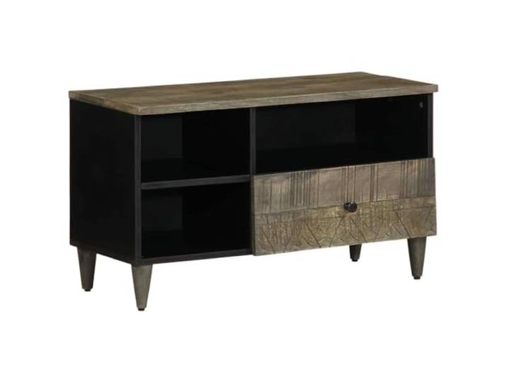 GKMBCVDFR TV-Schrank 80x33x46 cm Massivholz Mango mit Stauraum Handgeschnitztes Muster, robuste Oberplatte, pflegeleichte Reinigung, einzigartige Maserung, viel Stauraum