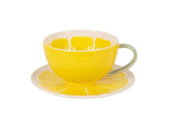 Tasse im Zitronendesign aus Steingut, gelb und grün