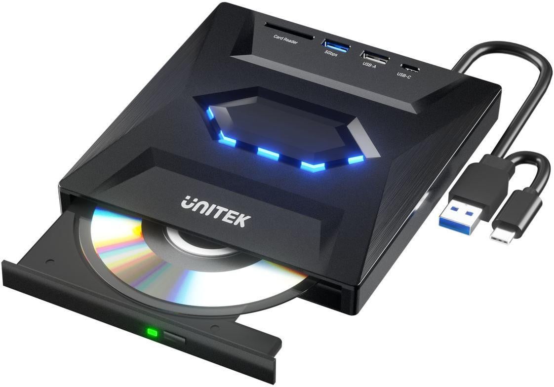 UNITEK Externe DVD/CD-brander met USB-hub 5 Gbit/s en SD-kaartlezer T1037A01