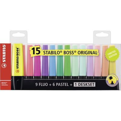 STABILO Textmarker - BOSS ORIGINAL - 15er Tischset - 9 Leuchtfarben, 6 Pastellfarben