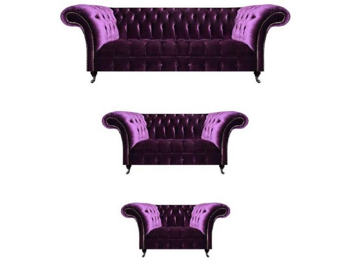 Xlmoebel Chesterfield-Sofa Lila Chesterfield Garnitur aus hochwertigem Material, Garnitur, Hergestellt in Europa