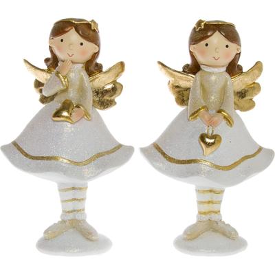 Engelfigur "Mit Herz, Weihnachtsdeko", gold (weiß, goldfarben), H:15,5cm, Polyresin (Kunststein), MYFLAIR MÖBEL & ACCESSOIRES, Dekofiguren, Engelfigur, aus Polyresin, Höhe ca. 15,5 cm