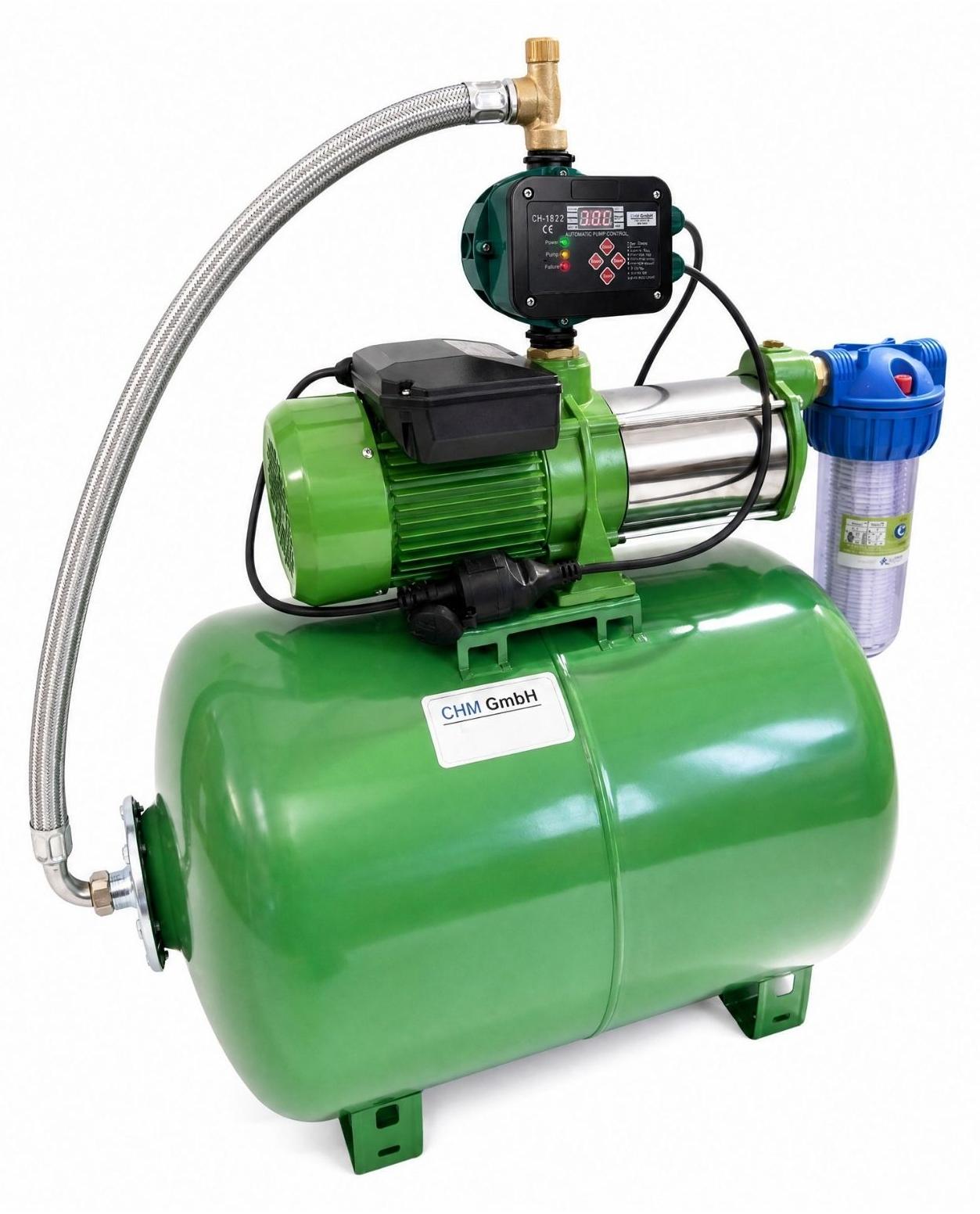 Hauswasserwerk 150 L 2100 Watt 7,8 Bar, Gartenpumpe Edelstahl Pumpensteuerung einstellbar mit LED Display