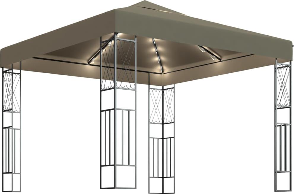 Pavillon mit LED-Lichterkette 3x3 m Taupe Stoff