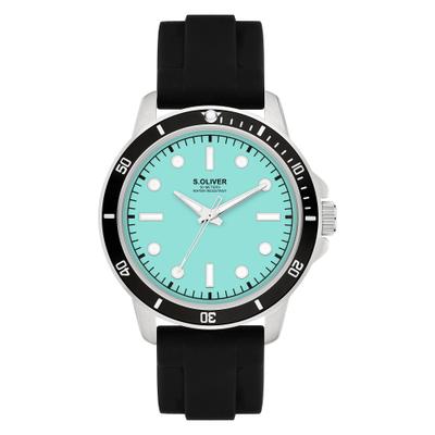 Quarzuhr S.OLIVER "Elegant Silicone", schwarz (schwarz, türkis), Armbanduhren, Herren, Quarzuhr, Armbanduhr, Herrenuhr, Silikonarmband, analog