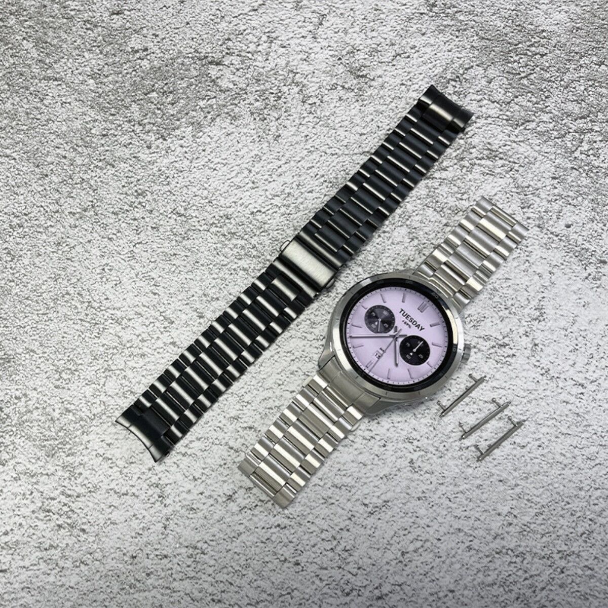 INF Bracelet de montre en acier inoxydable courbé à trois maillons avec fermoir plat, compatible avec Xiaomi Watch S4 - 20cm x Argent