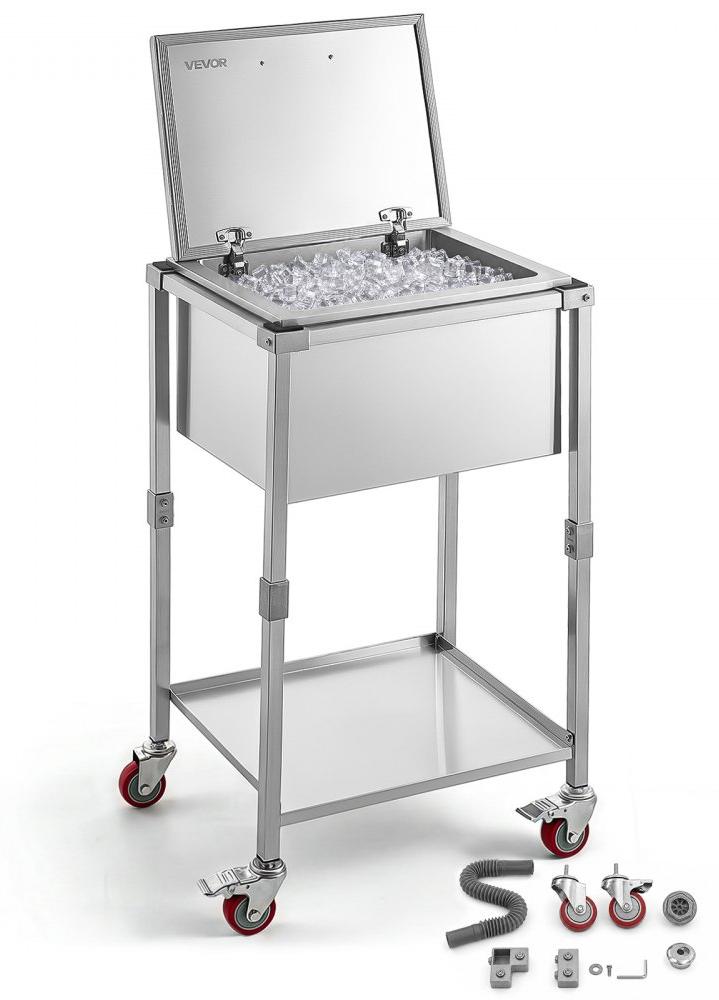 Kühlwagen aus Edelstahl - 54,6 Liter Fassungsvermögen - Mit Scharnierdeckel - Mit Rädern