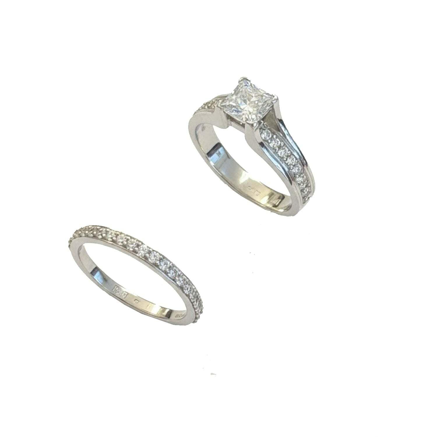 Vrouwenring en Trouwring Set in 925 Sterling Zilver met Princess Cut Cubic Zirconia BIAN023