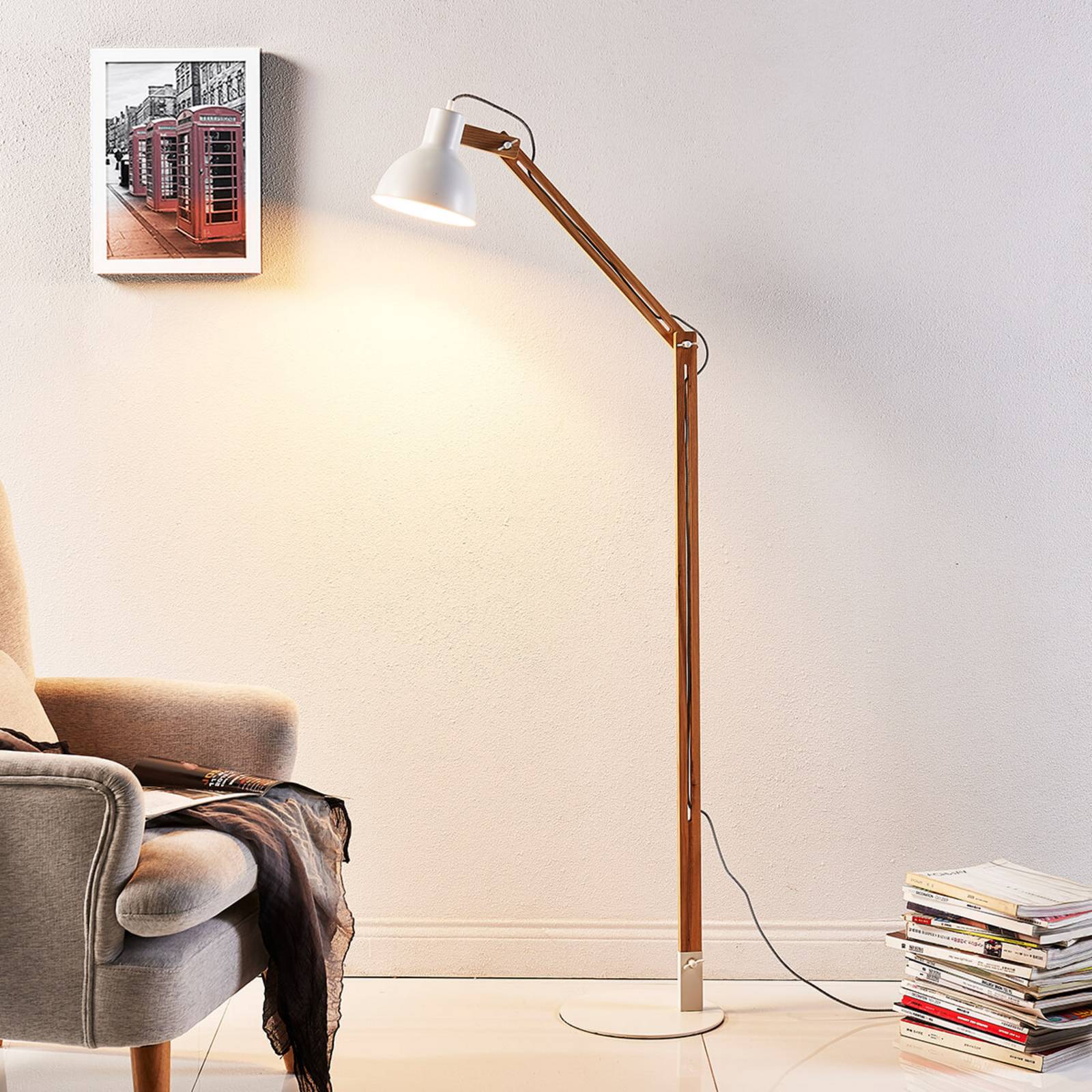 Holz Stehlampe Shivanja Lindby, Holz hell, für Arbeitszimmer / Büro, Holz, Modern, Stehlampe