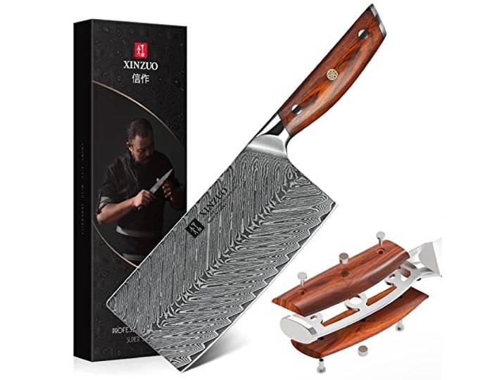XINZUO Damaststahl 18cm Hackmesser Profi Multifunktionales Hackbeil Scharfe Chinesisches Kochmesser 67 Schichten Damaststahl Küchenmesser Damaskus Chefmesser -Ergonomischer Rosenholz Griff