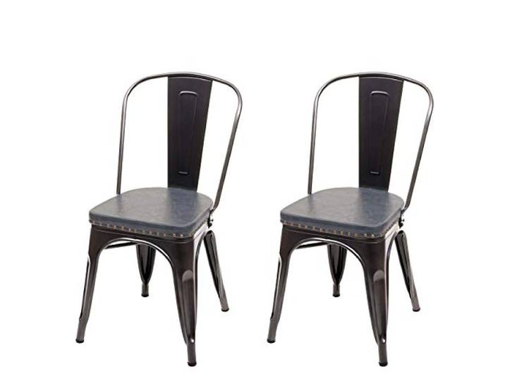 Mendler 2er-Set Esszimmerstuhl HWC-H10e Metall Industrial - schwarz-grau Küchenstuhl, Stuhl, Chesterfield, Kunstleder, Gastronomie