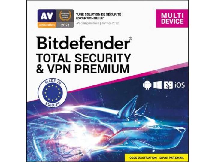 Bitdefender - Logiciel Antivirus Et Optimisation Total Security & Vpn 1 An 10 Postes