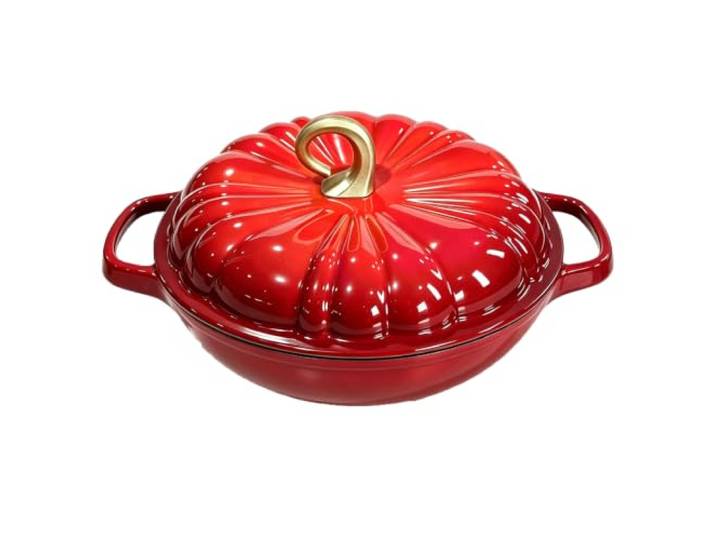 Emaillierter Schmortopf Aus Gusseisen 3,36 L – Robuster Dutch Oven Mit Kürbis-Deckel, Ideal Für Eintöpfe, Suppen, Braten Und Schmorgerichte