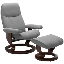 Stressless Sessel mit Hocker Consul Classic Leder Grau Batick Wild Dove S (Small)
