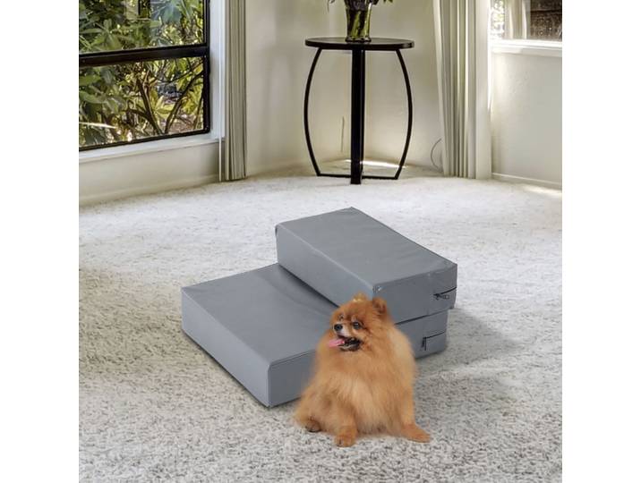 PawHut Escalier coussin 2 en 1 pour chien animaux déhoussable revêtement revêtement synthétique gris foncé