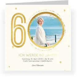 Einladungskarte 60. Geburtstag: Goldene Jahre - 60 mit Foto in Creme