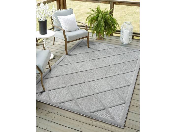 Outdoorteppich Amara, LAGERRÄUMUNG , grau, B:200cm H:8mm L:300cm, Polypropylen, MYFLAIR MÖBEL & ACCESSOIRES, Teppiche, Outdoorteppich, Uni Farben, Hoch-Tief Effekt, Outdoor geeignet, Balkon, Terrasse