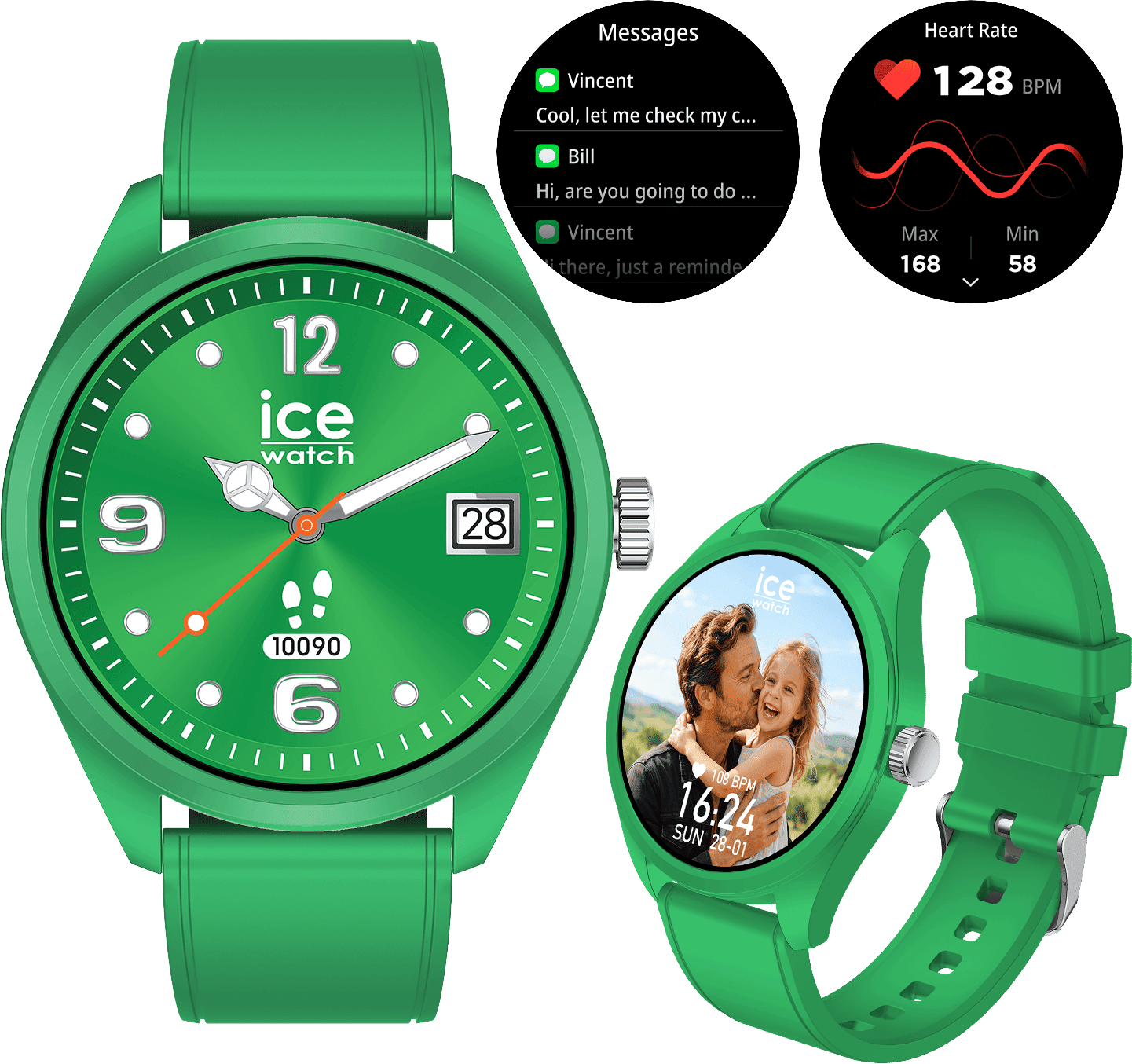 Smartwatch ICE-WATCH, grün (grün, grün), Smartwatches, Smartwatch, Armbanduhr, Damenuhr, Herrenuhr, Silikonarmband, Strava, iOS Health