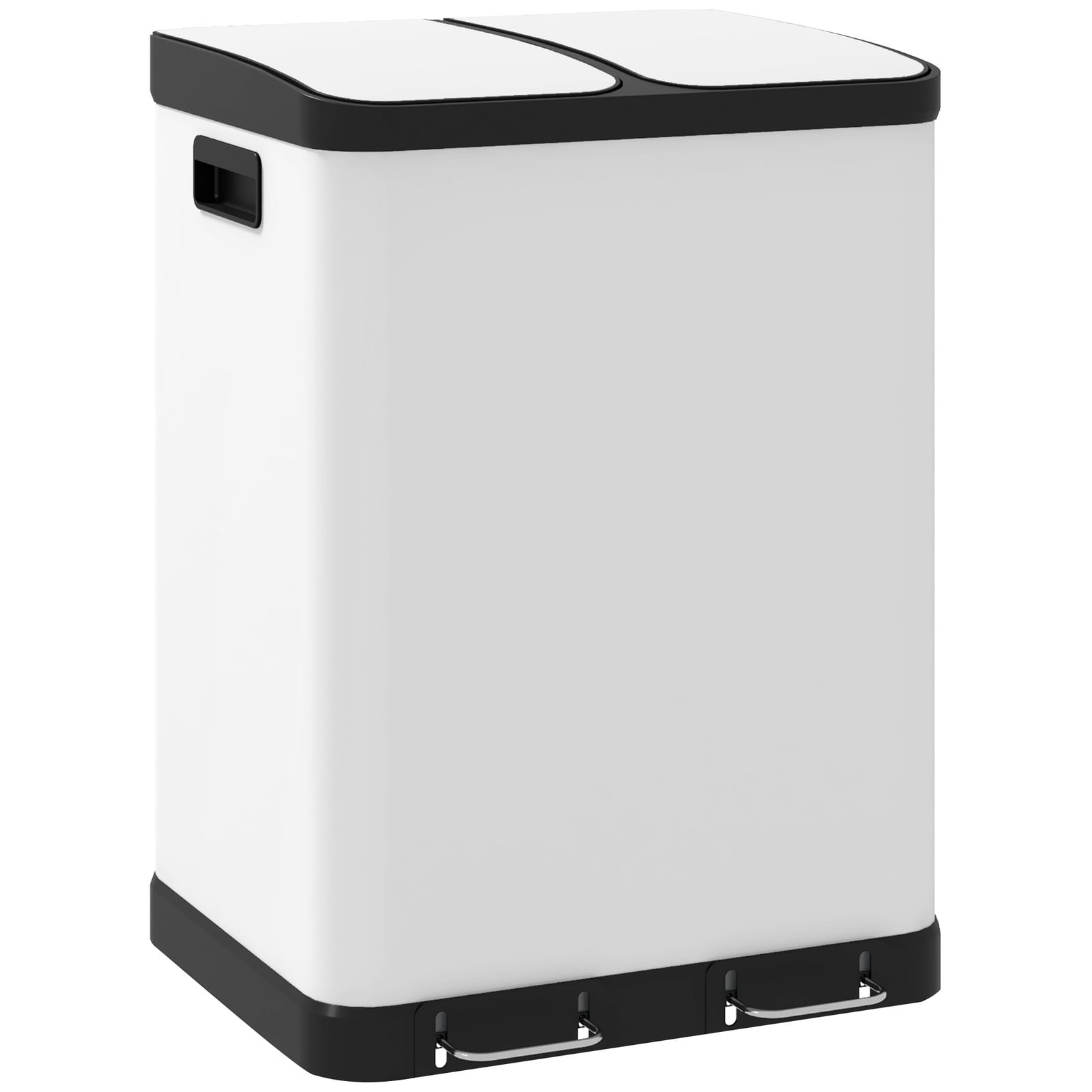 HOMCOM Dubbele prullenbak met pedaal, 2 x 30L, vingerafdrukbestendig, grijs