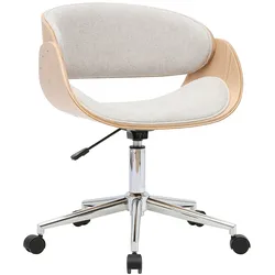 Design-Bürostuhl auf Rollen aus Stoff in strukturierter Samtoptik, beige, helles Holz und verchromter Stahl BENT
