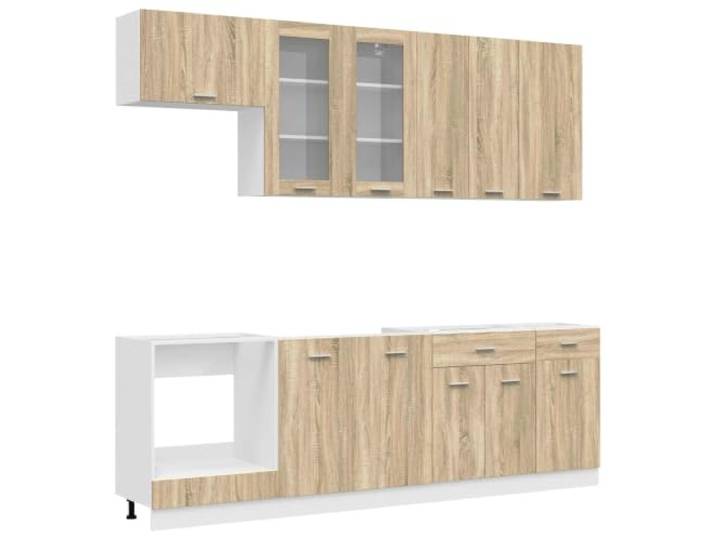 Favemtsl 8-teilige Küchenzeile Lyon Küchenschrank Set Sonoma-Eiche Flexibles Kochen im Küchenbereich: Modulares 8-teiliges Set aus Holzwerkstoff mit verstellbaren Füßen und Wandbefestigung.