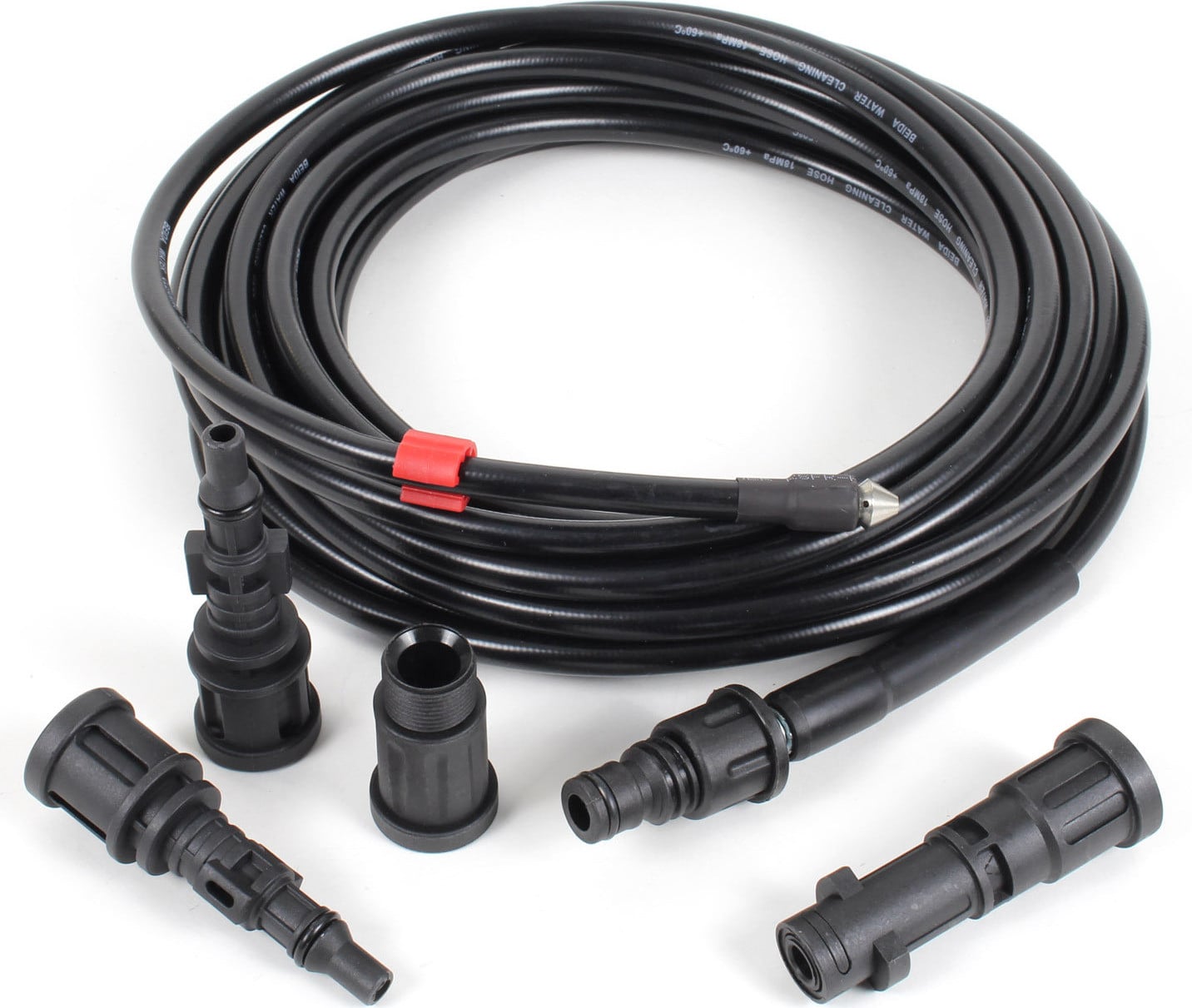 Wiltec leidingreinigingsslang inclusief afvoerreiniger met 4 adapters voor hogedrukreinigers, 15 meter, 160 bar