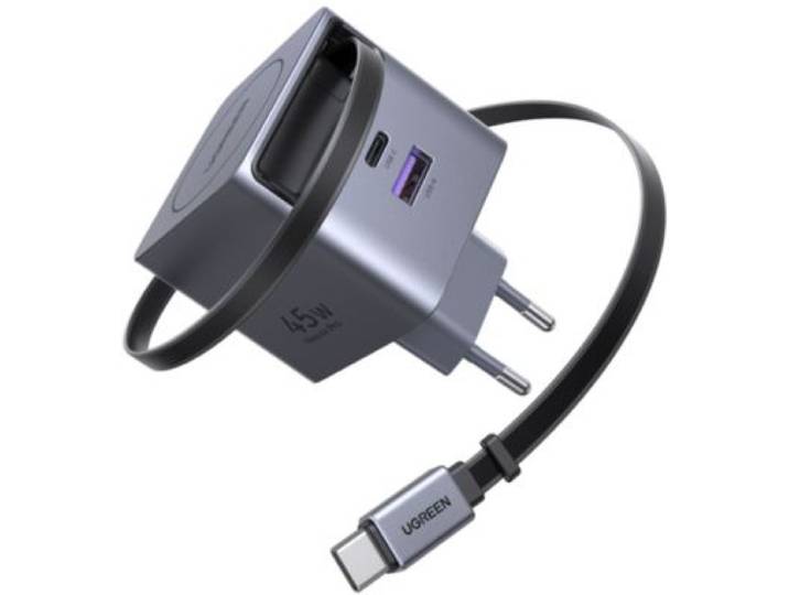 Ugreen - Chargeur Retractable Usba Usbc Noir 45w