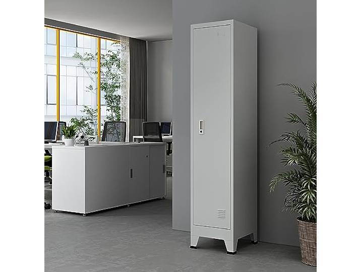 [en.casa] Metallschrank Joroinen Mehrzweckschrank mit 1 Tür Allzweckschrank 180 x 38 x 45 cm Spind Schrank abschließbar Stahlschrank Aufbewahrungsschrank Schließfachschrank Grau