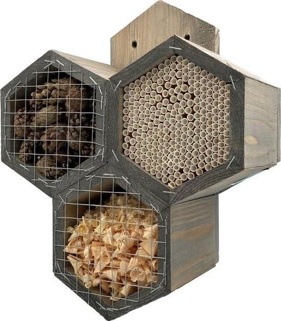 Garden Spirit Bijenhotel Insectenhotel - Houten Nestkast - Grijs - 11 x 27 x 33 cm