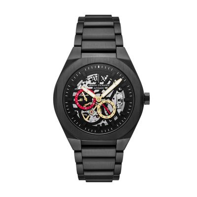 Automatikuhr ARMANI EXCHANGE "SYNC", schwarz (schwarz, rot), Armbanduhren, Herren, Automatikuhr, Armbanduhr, Herrenuhr, Edelstahlarmband, analog, 12/24-Std.-Anzeige