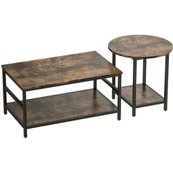 COUCHTISCH 2er Set Stahl Holzwerkstoff Rustikal-Braun