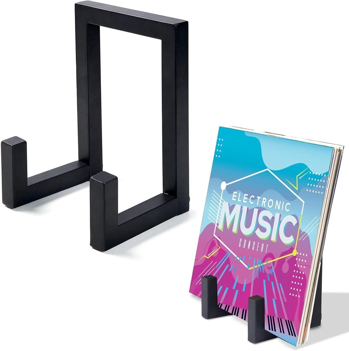 Luxe Metalen Platenrek voor Vinyl LP's - Zwart Vrijstaand Display Standaard en Opbergsysteem
