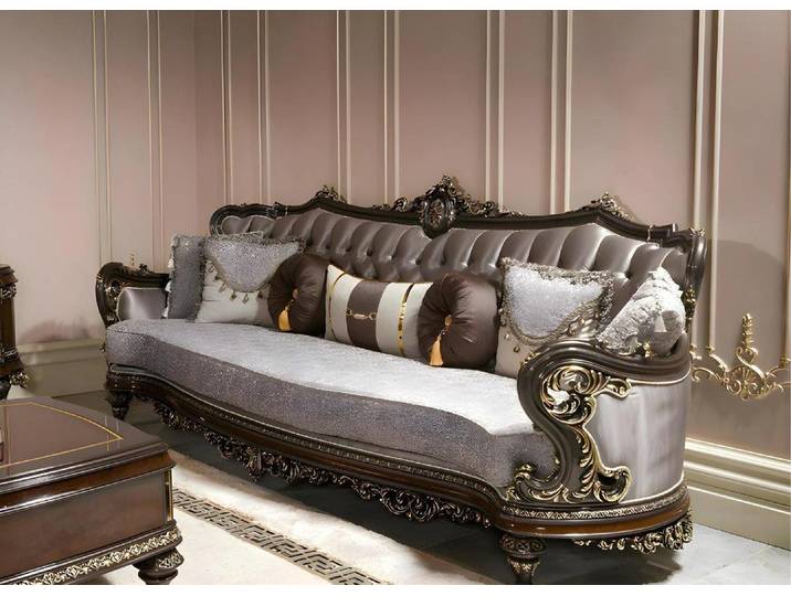 Xlmoebel Sofa XLMOEBEL Wohnzimmer Set aus grauem Textil mit Holzrahmen, Wohnzimmer Set 3 Teile, Made in Europa
