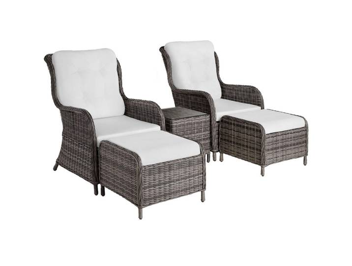 tectake Rattan-Sitzgruppe aus Aluminium Benissa, mit Sicherheitsglasplatte, grau, Grau, Weiß, Kunststoff, Rechteckig, Gartenmöbel, Gartengarnituren, Gartenmöbel-Sets