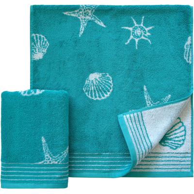 Handtücher DYCKHOFF "Seashell", blau (türkis), B:50cm L:100cm, Walkfrottee, Obermaterial: 100% Baumwolle, Handtücher, mit Muschelmuster