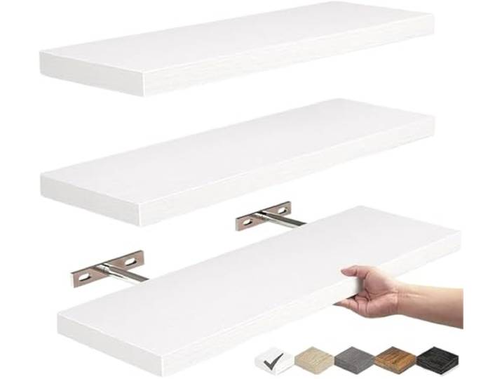 PADGCNOR Wandregal Holz Rustikale schwebende Holzregale Wandmontage for Badezimmer, Schlafzimmer, Küche, Bücher.(White)