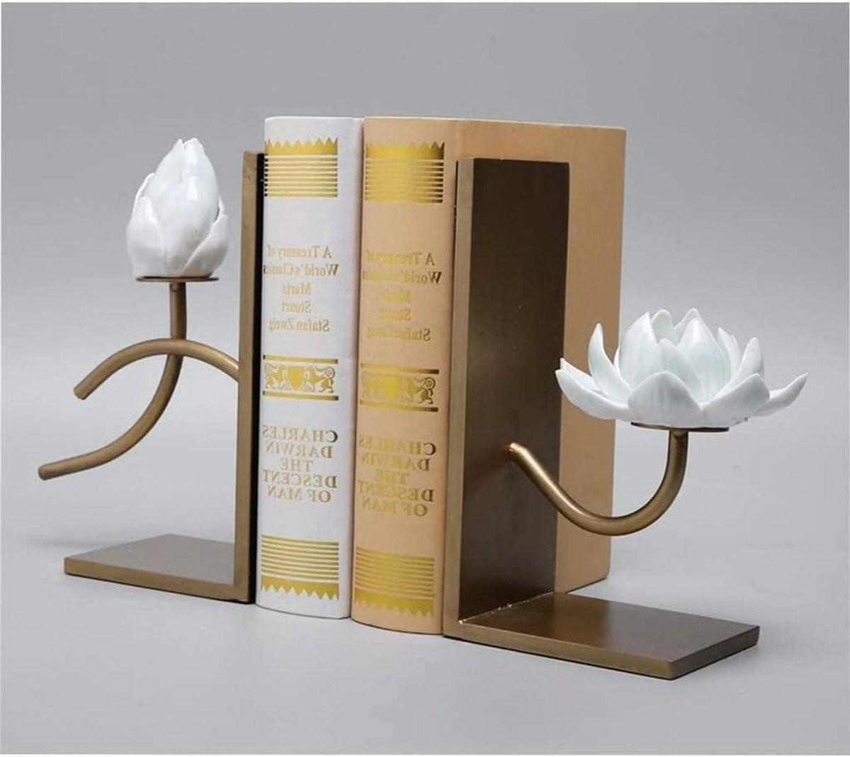 Set van 2 decoratieve boekensteunen met lotusontwerp in diverse kleuren