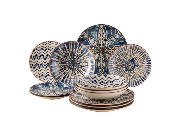 Mäser Tafelservice Iberico Blue, Blau, Weiß, Keramik, 12-teilig, 36.3x36.5x34.1 cm, Essen & Trinken, Geschirr, Geschirr-Sets, Tafelservice