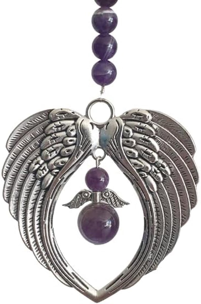Engelenvleugels Amethist Hanger - Paarse Beschermengel Auto Decoratie - 15 cm