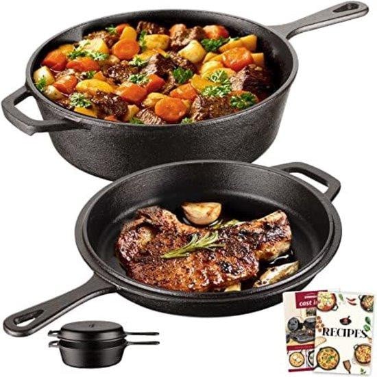 Zwarte onbehandelde gietijzeren wok, ovenbestendig