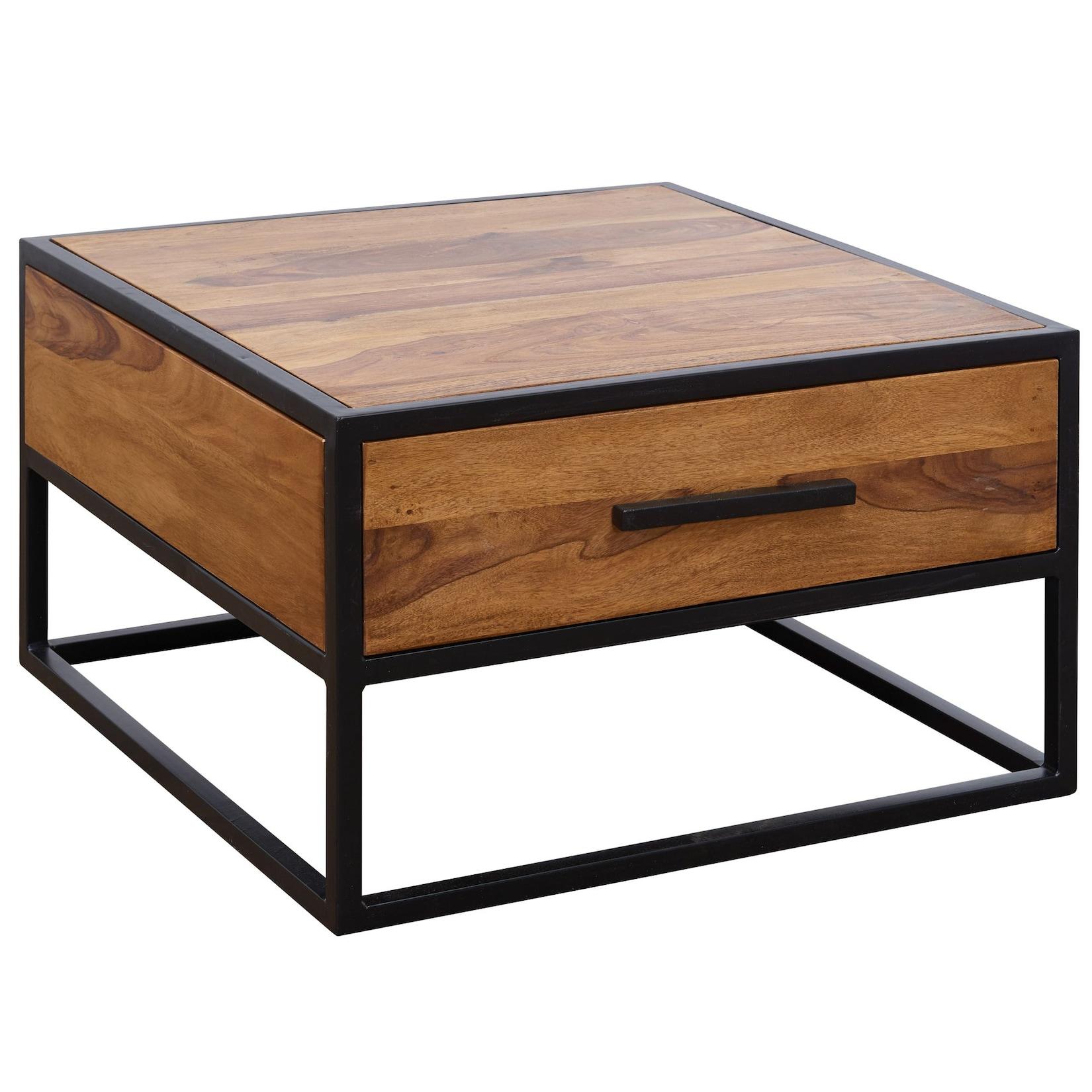 KADIMA DESIGN Industrie-Stil Couchtisch, Metall und Holz, Schublade, 50 kg Belastbarkeit.