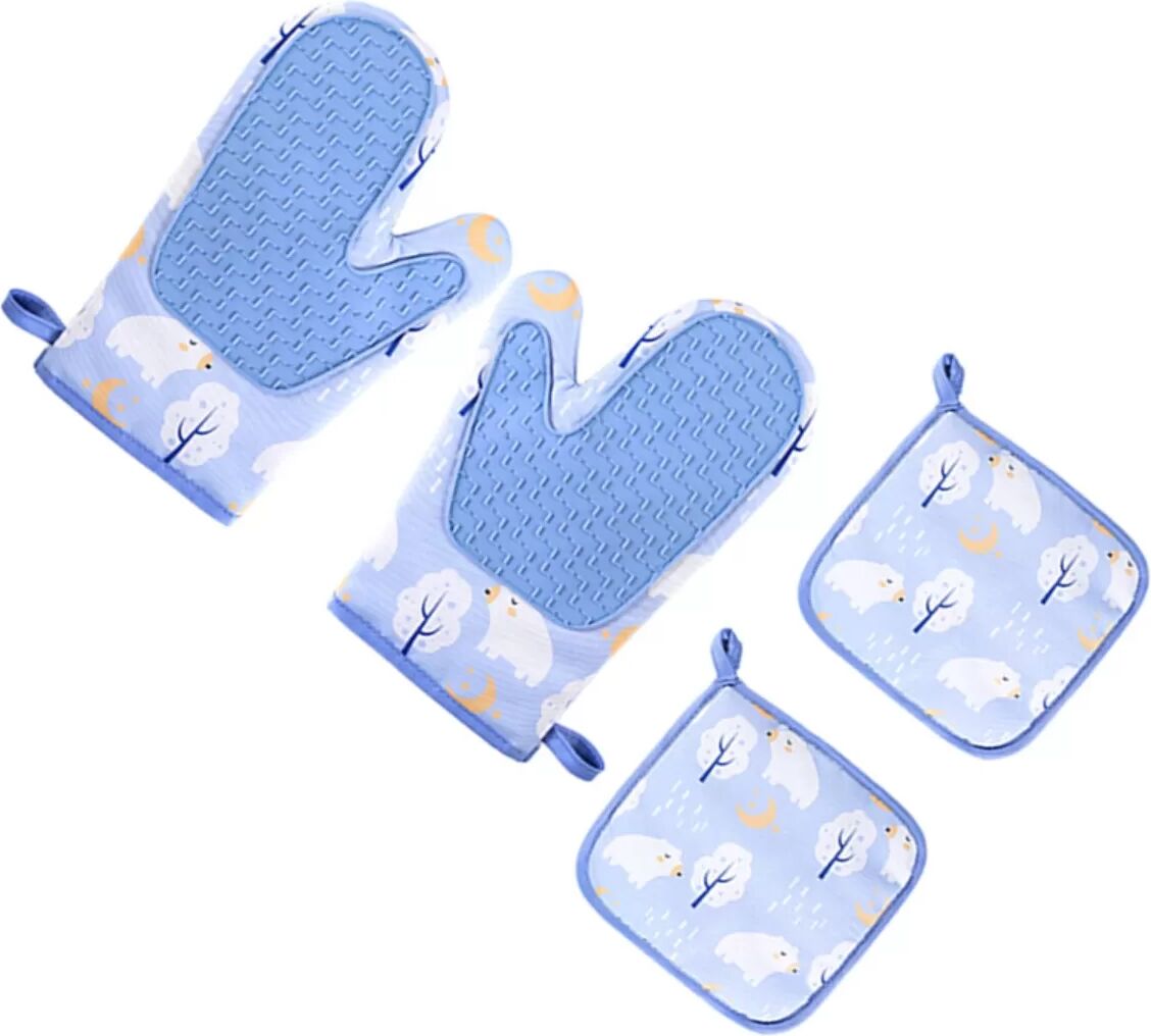 INF Silikon-Ofenhandschuhe und Topflappen Set - Hitzebeständig & Blau