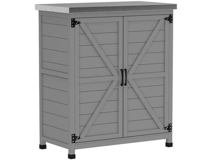 Outsunny Gartenschrank Holz Grau, 43x92x79 cm, Gartenzubehör, Geräteschuppen