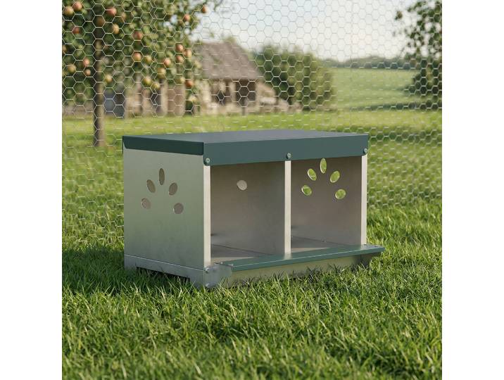 PawHut Pondoir Acier 2 Emplacements Toit Imperméable Argent Vert