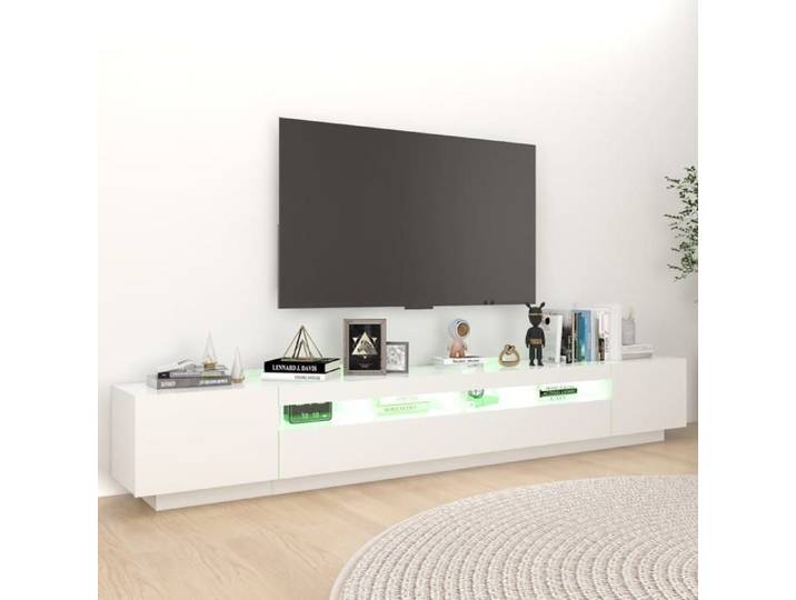 Meuble TV avec lumières LED - WIENS - Blanc - 260x35x40 cm - Lumières LED RVB - Bois d'ingénierie